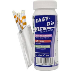 Test Strips 3 in 1 for Pool & Spa - Accurate Chemical Tester for Free Chlorine, Bromine, Alkalinity & pH Value - Quantity: 1 Tin = 50 Test Strips