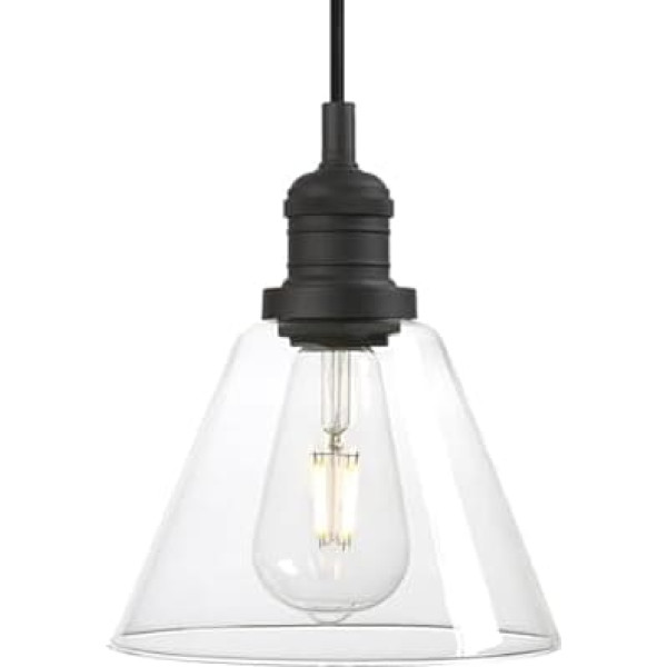 Phansthy Pendant Light Vintage Industrial Pendant Lamp Chandelier Made of Funnel Clear Glass E27 Lamp Socket Ceiling Light Pendant Lamp for Kitchen Cellar Living Room (Black Colour)