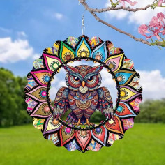 Windspiel Eule Mandala 3D Edelstahl Hängende Dekoration Laserschnitt Metall Geometrische Garten Kunst Dekor für Hof, Balkon, Terrasse, Metall, kinetische Kunst, Ornament, Geschenke für Frauen, Mutter,