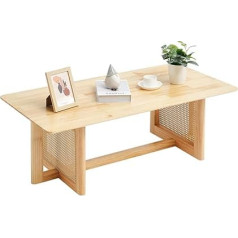 VEVOR Rattan Coffee Table Rectangular Coffee Table Woven Rattan Wood with Rubberwood Top 120cm Modern Boho Coffee Table with Storage Space & Natural Wood Legs for Living Room