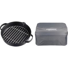 Campingaz Cast Iron Frying Pan with Stainless Steel Cooking Grate, Diameter 31.6 cm & Cover for Attitude 2100, Robust Waterproof Grill Cover with PU Coating, Weatherproof, Pull Cord for Attachment