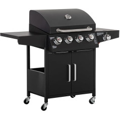 Outsunny Gas Barbecue with 3 Burners Each 3 kW Mobile Grill Trolley with 4 Wheels Grill Net Side Tables Pressure Regulator Hoses Cabinet Multifunction Steel Black 132.4 cm x 55 cm x 109 cm