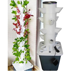Hydroponic Growing System (15/18/25/30 Holes), Hydroponic Tower Garden, Adapter + Water Pump, High Performance + Vertical, Energy Saving + Easy to Use, for Vegetables, 15