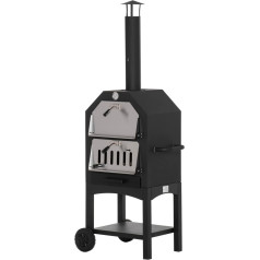 Outsunny Pizza Oven Charcoal Grill, Outdoor/Garden Stainless Steel Grill with Thermometer, 64 x 54 x 160 cm
