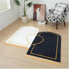Dai Lufei Prayer Rug Imitation Cashmere Couples Worship Blanket with Tassels for Kneeling Floor Rugs Non-Slip Soft Prayer Mat Set Lslamic Ramadan Gift (Black White, 70 x 110 cm)