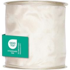 Halbach Seidenbänder Premium Gift Ribbon with Wired Edge, Width 100 mm, Length 25 m, Oeko-Tex 100 Certified Ribbon, Taffeta Ribbon, Made in Germany, Colour: Cream