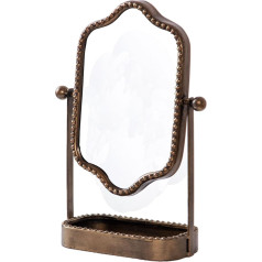 Vintage Table Mirror with Tray, Vanity Mirror with Metal Frame, Antique Make-Up Mirror, Decorative 360° Turntable, Mirror Table for Chest of Drawers, Bedroom, Bathroom (Bronze, L-Arc)