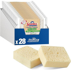 SPONTEX - 28 Sponges (14 Packs of 2) Vegetable without Dyes - Packaging with 85% Recycled Plastic - Absorbs 20 x Dry Weight - 100% Vegetable - No Dyes and Made