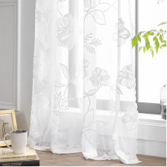 Treatmentex Lace Curtain Jacquard Curtains with Eyelets White 3D Floral Pattern Semi-Transparent Curtains Vintage Romantic Decorative Curtain Eyelet Curtains for Girls' Room Living Room 2 Pieces 140 x