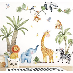 Little Deco XXL Wall Sticker Safari Animals Set Wall Sticker for Children's Room Wall Sticker Jungle Animals Tree Baby Room Wall Picture XXL - 263 x 136 cm (W x H) DL800