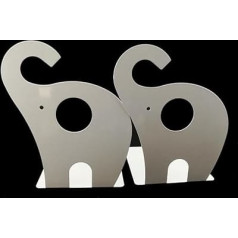 Cute Elephant Bookend for Kids, Metal Bookends, Bookends for Baby Nursery, Nursery Decor (White)