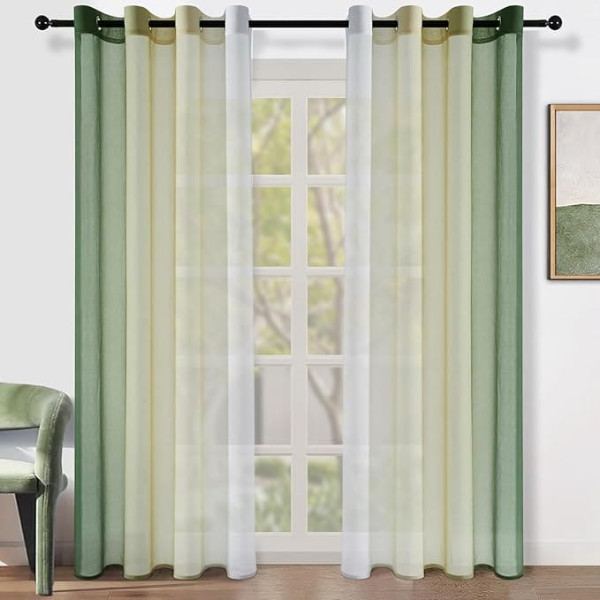 Curtain with Eyelets, Bedroom Curtains, Window Drapes, Curtain, Colour Gradient, Olive Green, Eyelet Curtains, 225 cm Long, Curtains for Living Room, Sun Protection, Outdoors, Balcony Door