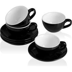 Sweejar Home Ceramic Cappuccino Cups, 4 Oz, Espresso Cups, Porcelain Cup and Saucer, Tea Cup Set for Special Coffee Drinks, Latte, Americano, Set of 4 (Black)