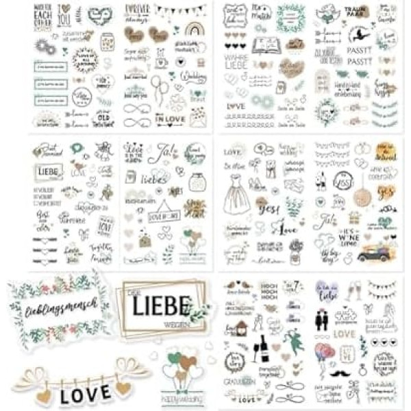 Wedding Guest Book 266 Designs German Stickers, Bullet Journal Accessories, Stickers for Guest Book or Photo Album, Beautiful Stickers