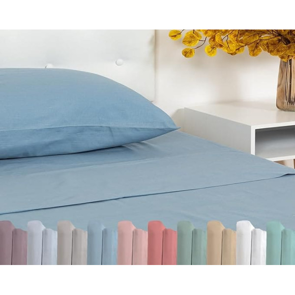 TRAMAS+ Double Towel Set 160 x 200 cm, 100% Cotton, Bed Linen, Flat Sheet and 2 Pillowcases, Standard 100 by Oeko-Tex Certified - Blue