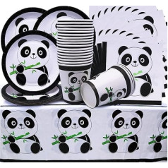 61 x Panda Party Tableware, Birthday Decoration, Panda Plates, Panda Cups, Panda Napkins, Panda Tablecloth, for Boys and Girls, Panda Theme Birthday Party