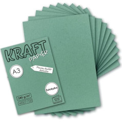 50 x Vintage Kraft Paper in Eucalyptus Green - DIN A3 - 29.7 x 42 cm - 240 g - Natural Recycled Cardboard - Sustainable Ecological Craft Cardboard Single Card - Environment by Gustav Neuser