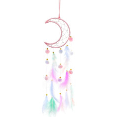 Dream Catcher, Small Moon and Star Wall Hanging, Room Decoration, Dreamcatcher, Handmade Colourful Feathers, Dream Catchers, Bedroom Decoration with Beads and Plush Balls for Home Decoration