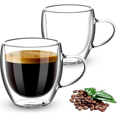 Esilihom Double Wall Cappuccino Latte Macchiato Glasses 250ml Heat Resistant Coffee Tea Milk Juice Ice Cream 2 Pack
