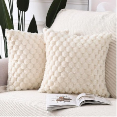 Madizz Set of 2 Faux Fur Plush Decorative Cushion Covers Soft Decorative Cushion Cover for Sofa Bedroom Cushion Shell Beige 45 x 45 cm