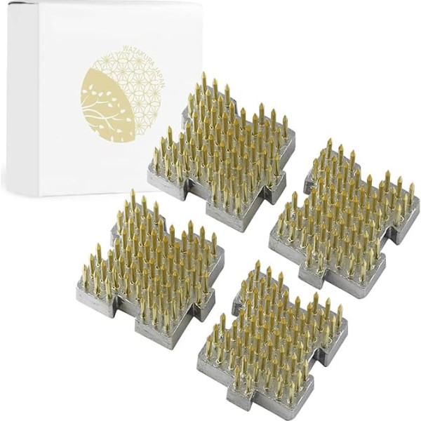 Wazakura Set of 4 Interlocking Mini Ikebana Kenzan Flower Frogs Made in Japan - Kenzan 4 Pieces Brass 32x30mm
