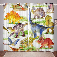 Loussiesd Dinosaur Curtains for Kids Room Wildlife Curtains for Kids Room Cute Dinosaur Hand Drawn Window for Home Decor W46 x L54 Inch 2 Panels