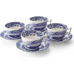 Spode Blue Italian Teacup and Saucer, Set of 4