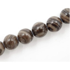 Natural Stone Beads for Jewellery Making, 5 Strands Inside, Grey Sandalwood Fossil 10 mm