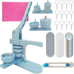 Badge Machine 32+58mm DIY Pin Machine 200 Plastic Badge Sets 12 Key Chains Badge Press Machine Set with Molds Round Paper Cutter and Cutting Mat
