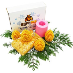 HappBee Limited Edition Pine Cones Set for Pouring Beeswax Candles with Silicone Mould, Wicks and 250 g Pure Natural Branded Beeswax for 4 Homemade Candles Great Gift