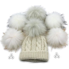 Furryvalley Pompom Faux Fur 6 Pieces Knitting Sets Handmade DIY Craft Bobble for Knitted Hat Scarves with Press Stud Crochet Knitting Embellishments Accessories 16 cm Extra Large (3 Mix Colours)