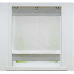 Voile Eyelet Roller Blind Transparent Roman Blind with Coloured Panel, Irene, Window Curtain with Hook Suspension, No Drilling Required, 1 Piece