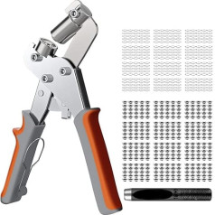 Professional Eyelet Pliers Set, Secure Eyelet Press, Grommet Tool Kit, Eyelet Set with Puncher, 300 Pieces, Eyelets 3/8 Inch (Inner Diameter 10 mm) for Fabrics, Tarpaulins, Awnings, Leather