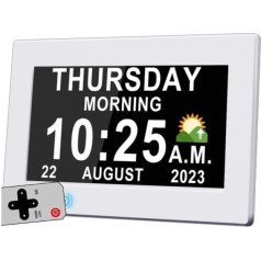 Omana Demenz-Uhr, 7-Tage- und Datumsanzeige mit HD-Bilderrahmen, automatische DST, 15+ benutzerdefinierte Alarme, mit Fernbedienung