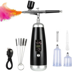 Airbrush Compressor Set, Makeup Spray Gun, Portable Wireless Set, 36 PSI Rechargeable Manual with Long Nozzle for Painting, Cake Decoration, Colouring Pattern, Nail Art, Tattoo