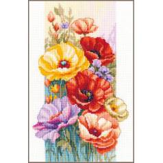 Vervaco Counted Cross Stitch Embroidery Kits DIY Embroidery Pictures Poppies Wall Decoration Handmade Set for Adults Creative Craft Approx. 21 x 37 cm Cross Stitch Pictures Set Home Decoration