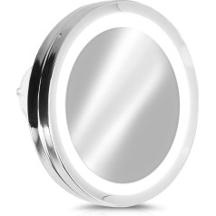 Navaris Magnifying Mirror with LED Lighting Suction Cup Mirror with 5x Magnification Light Bathroom Mirror Makeup Cosmetic Mirror Silver