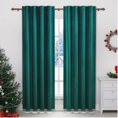 Woltu Pack of 2 Velvet Curtains Opaque Blackout Curtains with Ruffle Tape Thermal Curtain, 300 g/m² Heavy Velvet Blackout Curtains for Bedroom Living Room, 140 x 245 cm (W x H) Dark Green