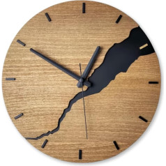 Wall clock in wood look, modern with lines without ticking noises and silent, unusual wall clock with quartz movement for living room, office, kitchen, bedroom or as a decoration. An eye-catcher