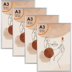 JMIATRY A3 Picture Frame Set Aluminum A3 Picture Frame with Plexiglass Front Wall Mount Silver A3 Frame for Photo Picture Certificate Poster Wall Decor 12x17 Inch 4 Pack