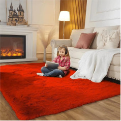 High Pile Living Room Rug, Long Pile, Shaggy Modern Batik Rug for Children's Room and Teenager's Room, Fluffy (Red, 160 x 200 cm)