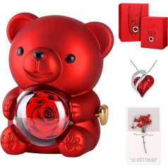 Raveparty Ewige Rose Bär Geschenkbox, Echte stabilisierte Rose Geschenkbox mit Halskette und Karte Stabilisierte Blumen, Geschenk für Mutter, Muttertag, Jahrestag