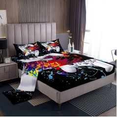Watercolor Gamepad Print Bedding Set Video Game Gamepad Fitted Sheet 4 Pieces Includes 1 Flat Sheet and 1 Flat Sheet with 2 Pillowcases Soft Double