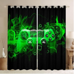 Tbrand Youth Gamepad Opaque Curtains Children's Gamer Window Curtain 137 x 117 cm for Boys Girls Game Controller Curtains Modern Game Console Geometry Green Black