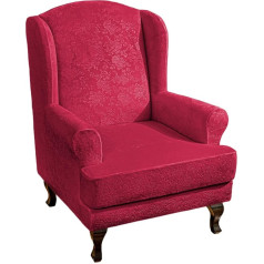 E Velvet Optical Armchair Cover, Armchair Throws, Wing Chair Cover, Elastic Stretch Cover for Wing Chairs (Embossed Wine Red)