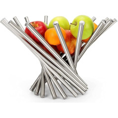 BELLE VOUS Foldable Silver Fruit Stainless Steel Bowl - Large Storage Basket Dining Table Decoration Fruit Decoration Silver Bowl Kitchen Stand for Apples, Bananas, Oranges and Bread - Stand for Table