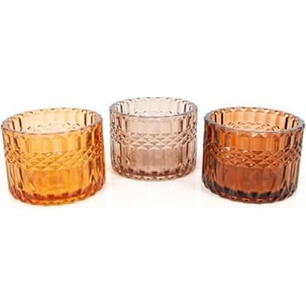 Logbuch-Verlag 3 Tea Light Glasses for Tea Lights Candle Holder Orange Yellow Brown Easter Spring Decoration Table Decoration 9 cm