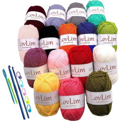 Crochet Yarn Set, 16 Soft Cotton Yarn Skeins 1000 Yards Long Crochet and Knitting Crochet Amigurumi Pattern Craft DK Yarn Perfect Starter Kit