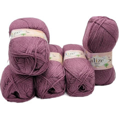 5 x 100 g Ilkadim Export Sekerim Bebe Knitting Yarn Plain, 500 g Knitting Wool Plain, Acrylic Yarn (Berry 28)
