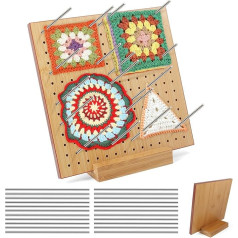 Colmthys Granny Square Tensione Bamboo Handcrafted Crochet Blocking Board and 20 Stainless Steel Rod Pins 20 x 20 cm Granny Square Blocking Board for Tensioning Small Knitting or Crochet Parts